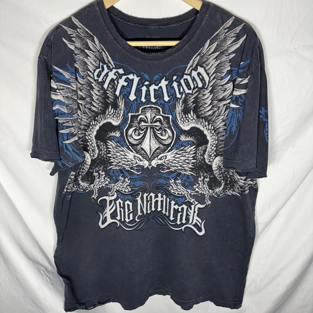 Affliction S/S Graphic T-Shirt‎ Mens XXL Randy Couture The Natural Black MMA Y2K